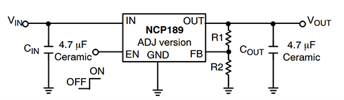 Application Circuit Diagram - onsemi NCP189 Low Noise LDO Linear Regulators